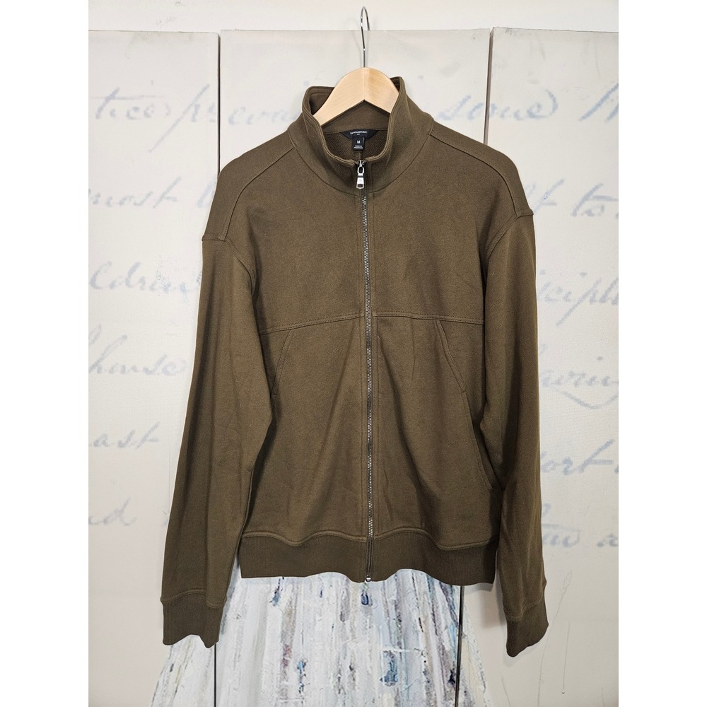 Banana Republic Full Zip Jacket M Olive Green Washed Mock Neck Cotton Heritage